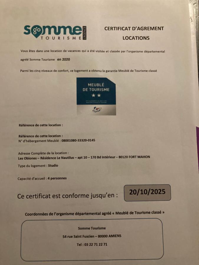 Les Obiones, Vue Laterale Mer, Fort Mahon Plage, Magnifique Studio Cabine 4P, Avec Balcon , Parking Prive Gratuit, Wifi, Classe 2 Etoiles, Exposition Plein Sud En Baie De Somme ภายนอก รูปภาพ
